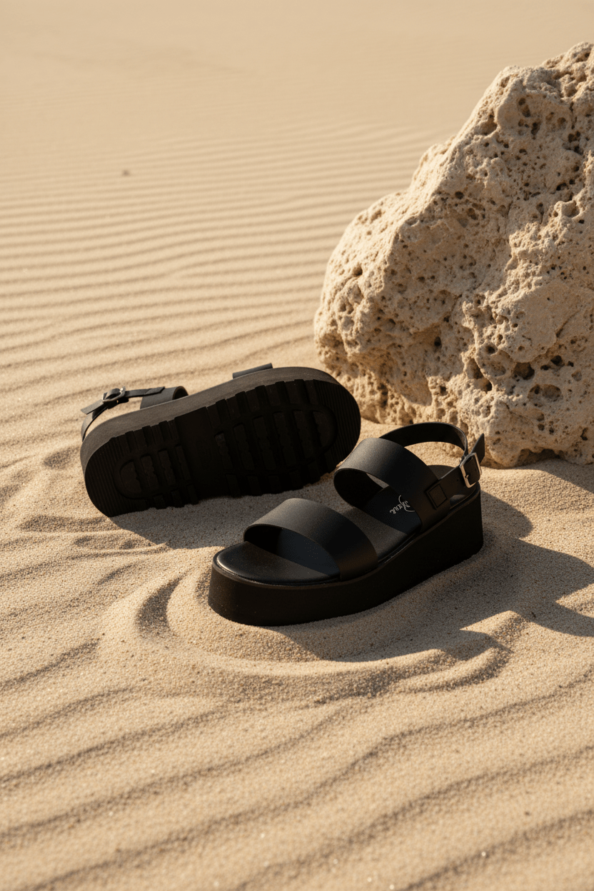 Sandalias Negras Plataforma 14269 Doble Correa con Hebilla Casual de mujer Zoé Brand Costa Rica