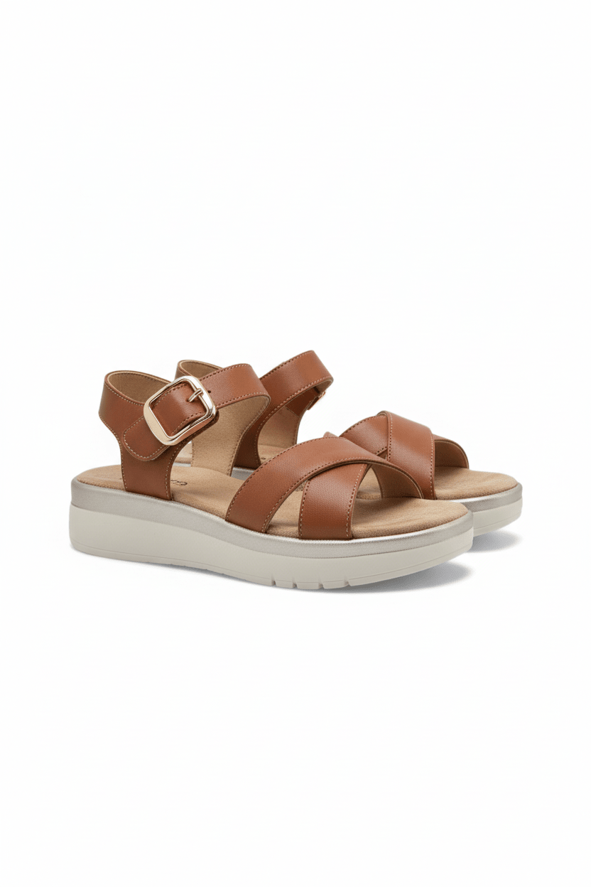 Sandalias Camel Plataforma 14679 Doble Correa Hebilla Casual de mujer Zoé Brand Costa Rica