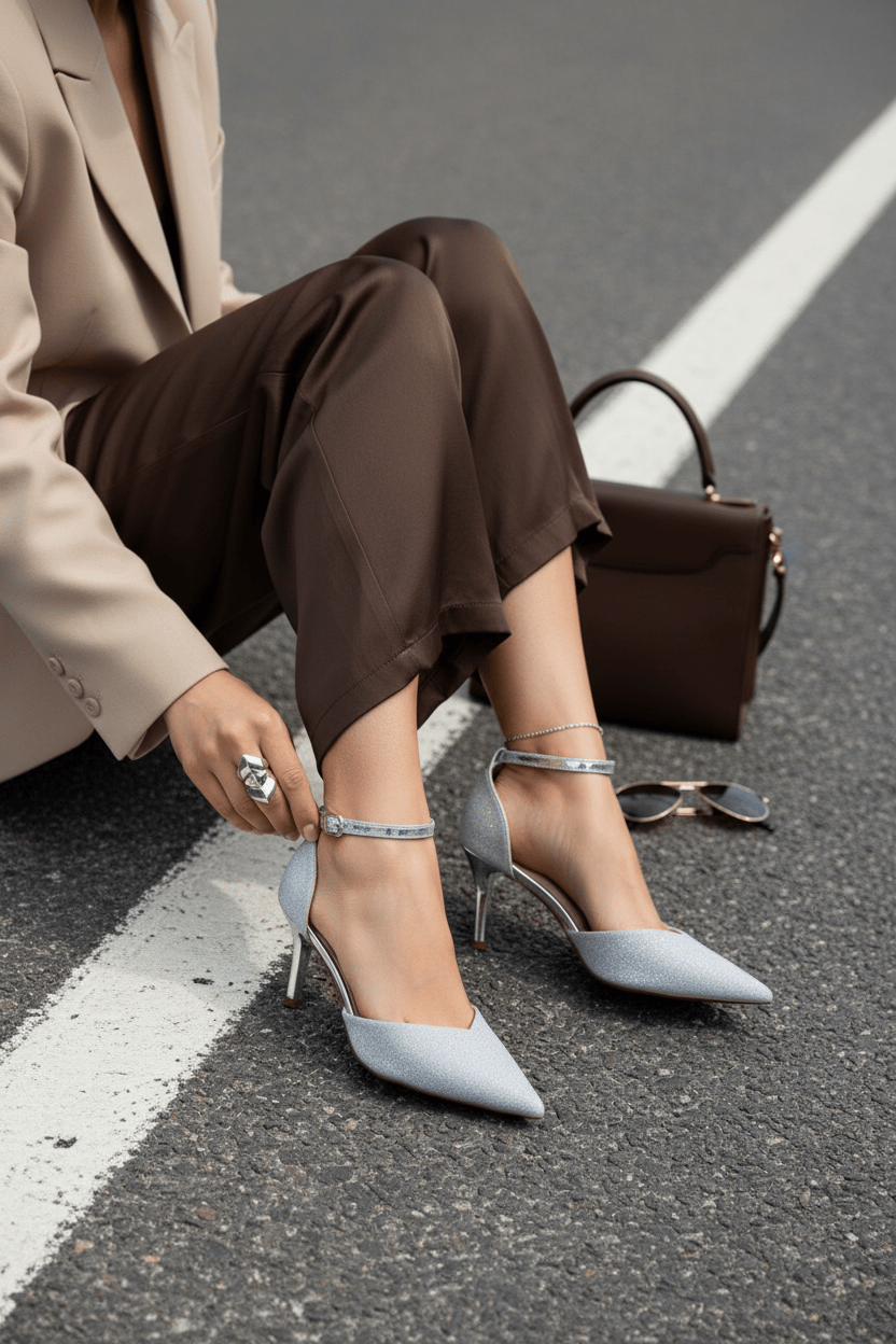 Tacones Plata Brillos 14573 Stilettos Hebilla Ejecutivo de mujer Zoé Brand Costa Rica