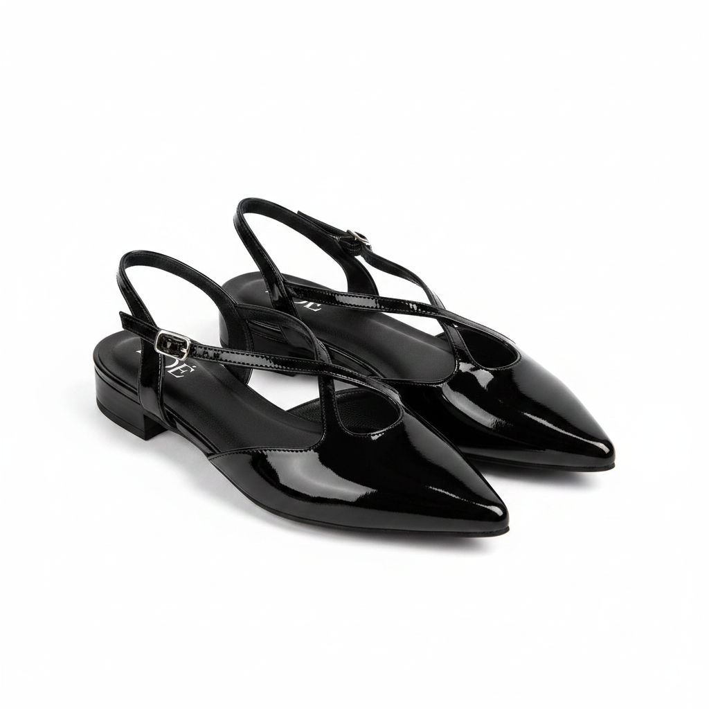 Tacones Negro Charol 15082 Tacón Bajo Punta Fina Slingback de mujer Zoé Brand Costa Rica