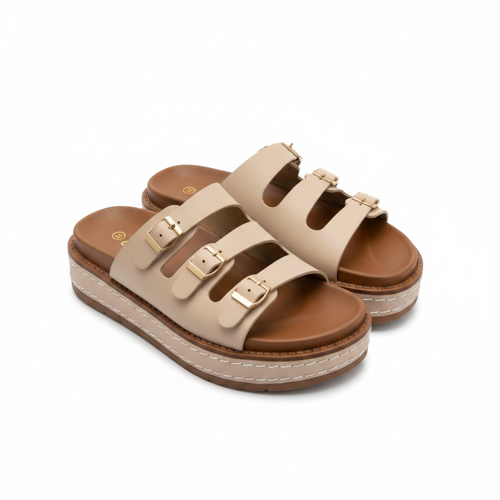 Sandalias Beige Tan Plataforma 15143 Hebilla de mujer Costa Rica