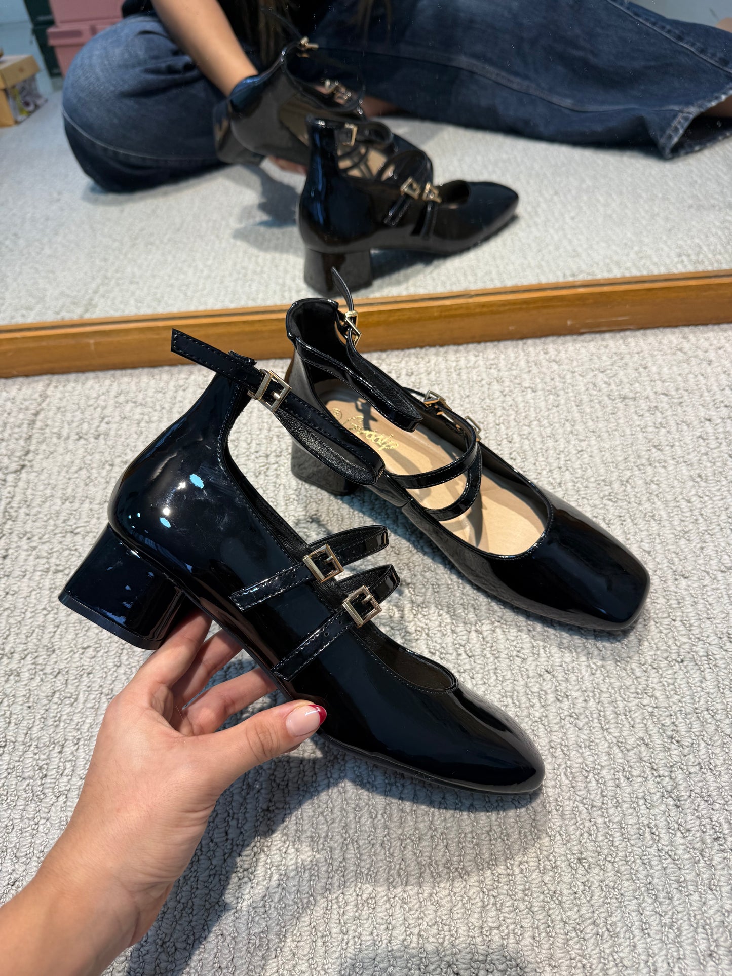 Tacones Negros Charol 14313 Doble Correa con Hebillas Mary Jane Casual de mujer Zoé Brand Costa Rica