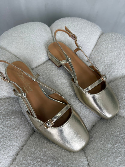 Bailarinas Dorado Metálico 15042 Mary Jane Slingback Hebilla Casual Zoé Brand Costa Rica