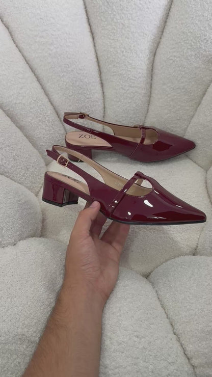 Tacones Burdeos Charol 15005 Hebilla Mary Jane Slingback Ejecutivo Zoé Brand Costa Rica