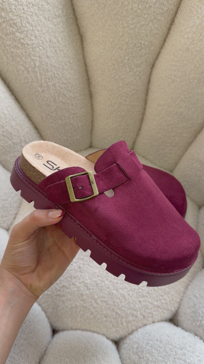 Zuecos Burdeos Gamuza 14862 Plataforma Hebilla Casual de mujer Zoé Brand Costa Rica