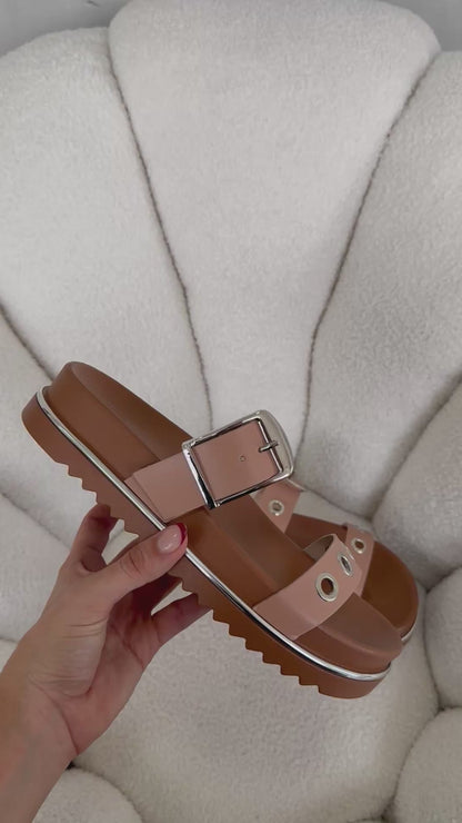 Sandalias Nude Plataforma 14968 Doble Correa Hebilla Casual de mujer Zoé Brand Costa Rica