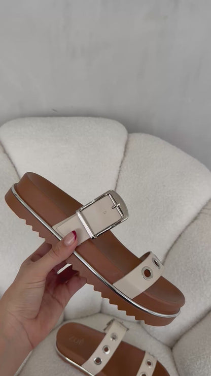 Sandalias Beige Plataforma 14969 Doble Correa Hebilla Casual de mujer Zoé Brand Costa Rica