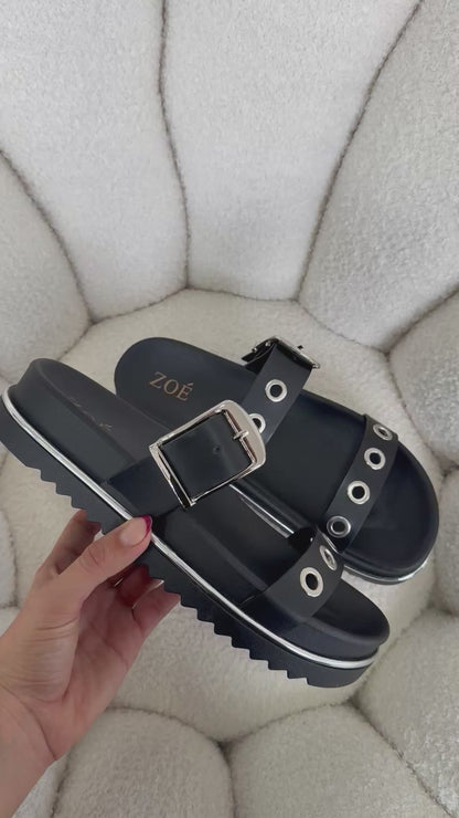 Sandalias Negro Plataforma 14967 Doble Correa Hebilla Casual de mujer Zoé Brand Costa Rica