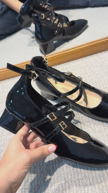Tacones Negros Charol 14313 Doble Correa con Hebillas Mary Jane Casual de mujer Zoé Brand Costa Rica