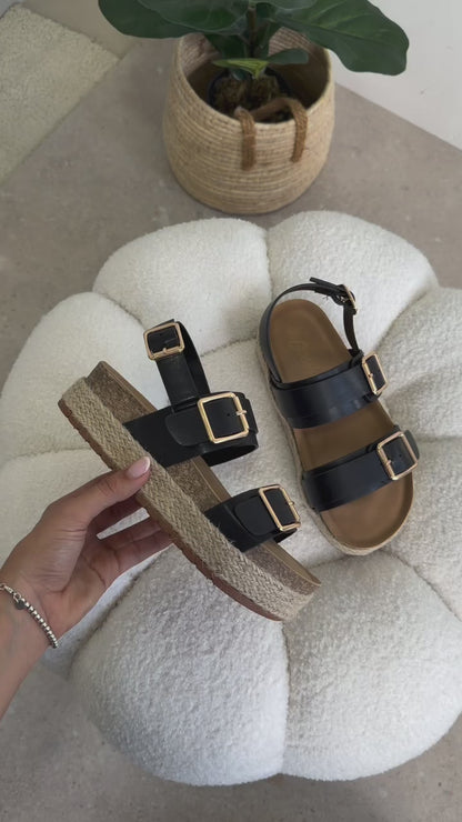 Sandalias Negro Yute Plataforma 14808 Doble Correa Hebillas Casual de mujer Zoé Brand Costa Rica