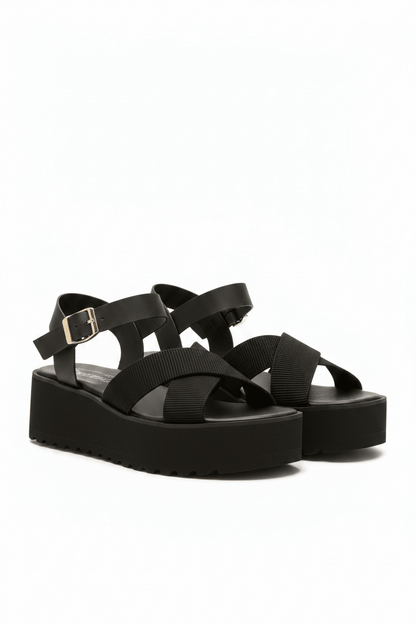 Sandalias Negras Plataforma 14266 Doble Correa con Hebillas Casual de mujer Zoé Brand Costa Rica