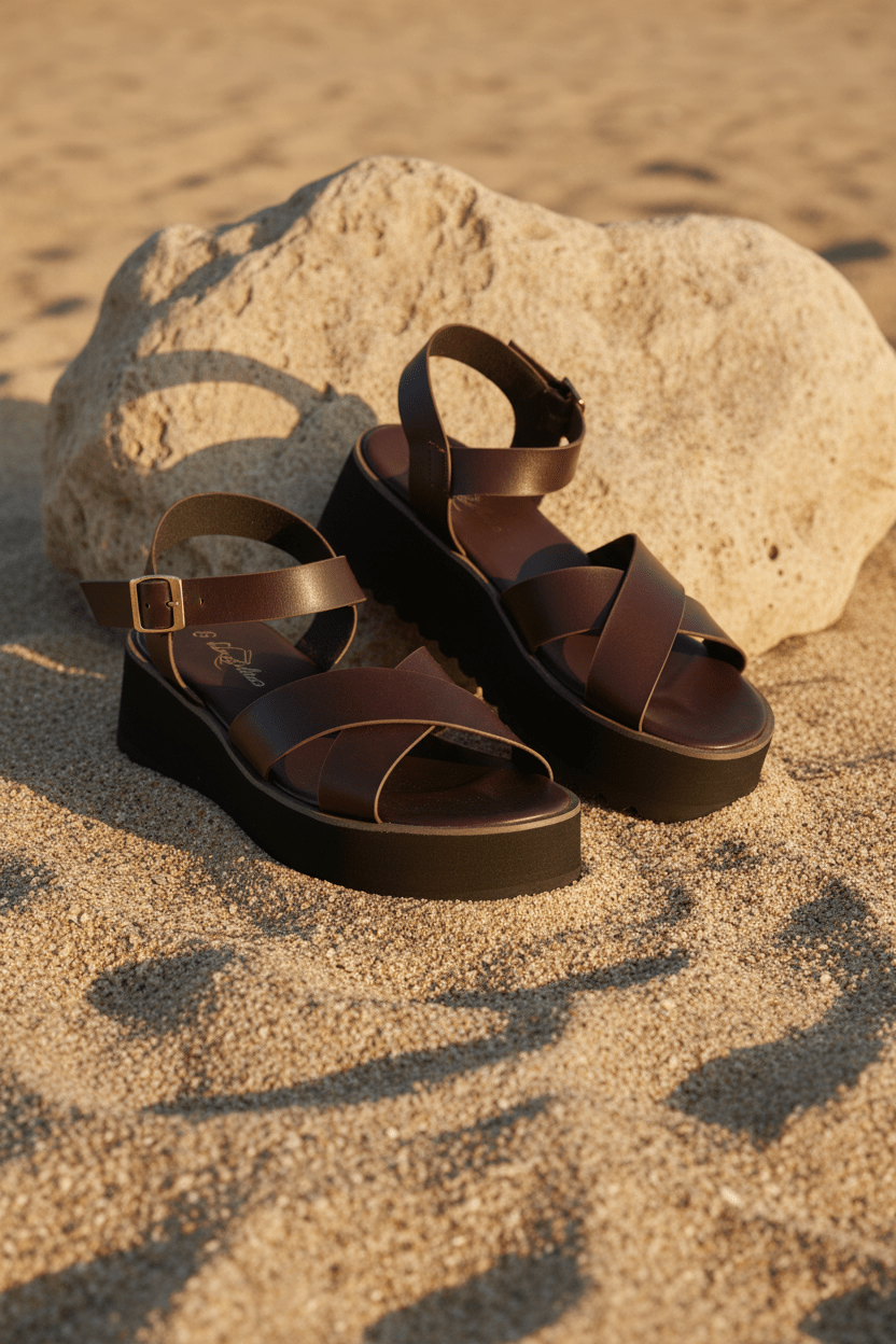 Sandalias Café Plataforma 14267 Doble Correa con Hebilla Casual de mujer Zoé Brand Costa Rica