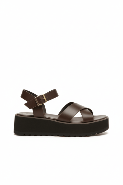 Sandalias Café Plataforma 14267 Doble Correa con Hebilla Casual de mujer Zoé Brand Costa Rica