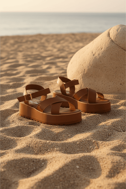 Sandalias Camel Plataforma 14268 Doble Correa con Hebilla Casual de mujer Zoé Brand Costa Rica