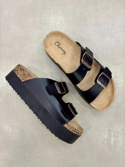 Sandalias Negras Yute Plataforma 14281 Doble Correa con Hebilla Casual de mujer Zoé Brand Costa Rica