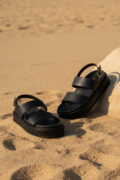 Sandalias Negro Plataforma 14350 Doble Correa con Hebilla Slingback Casual Zoé Brand Costa Rica