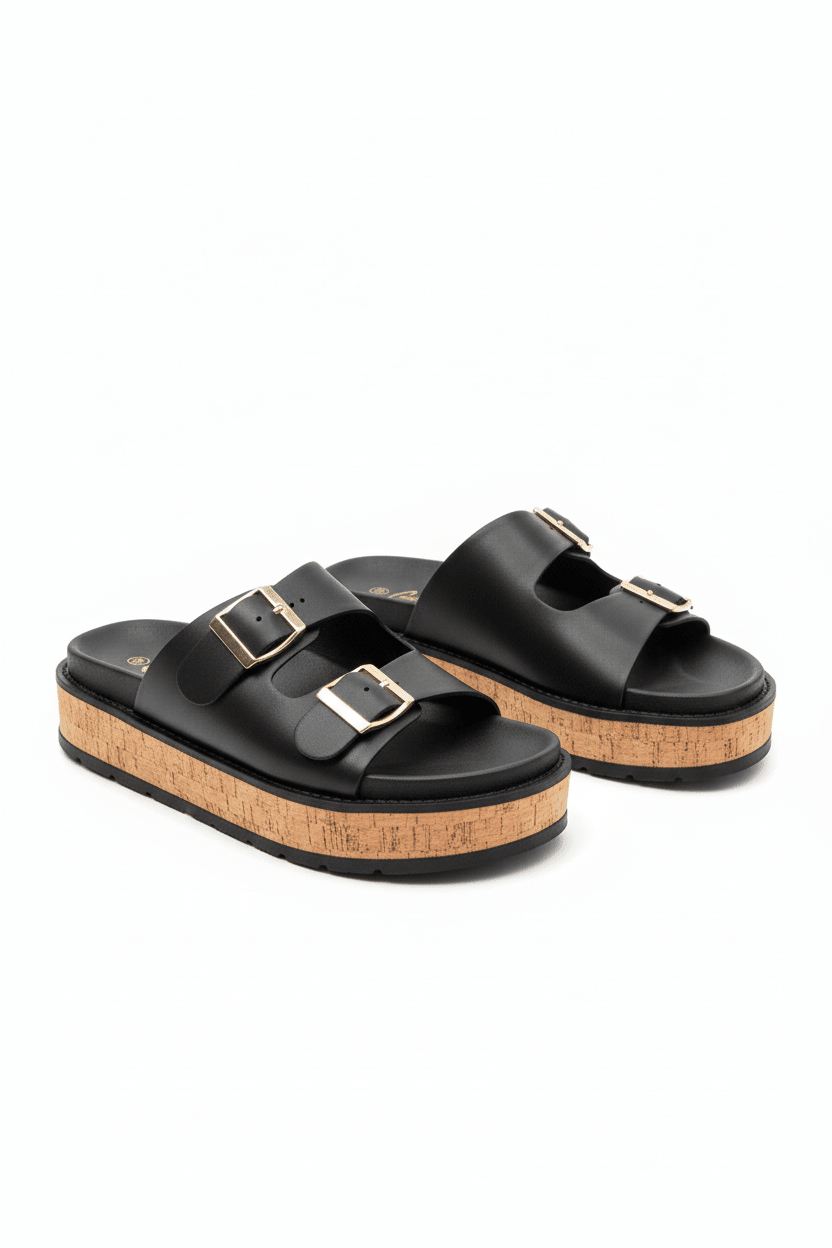 Sandalias Negro Plataforma 14353 Slip On Doble Correa de mujer Zoé Brand Costa Rica