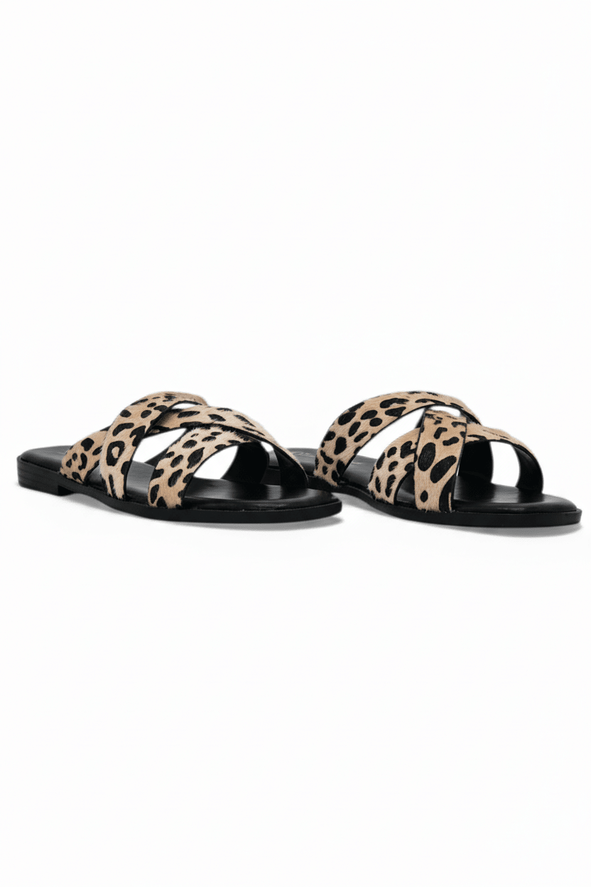 Sandalias Negro Gamuza Animal Print 14415 Slip On Casual | Zoé Brand Costa Rica