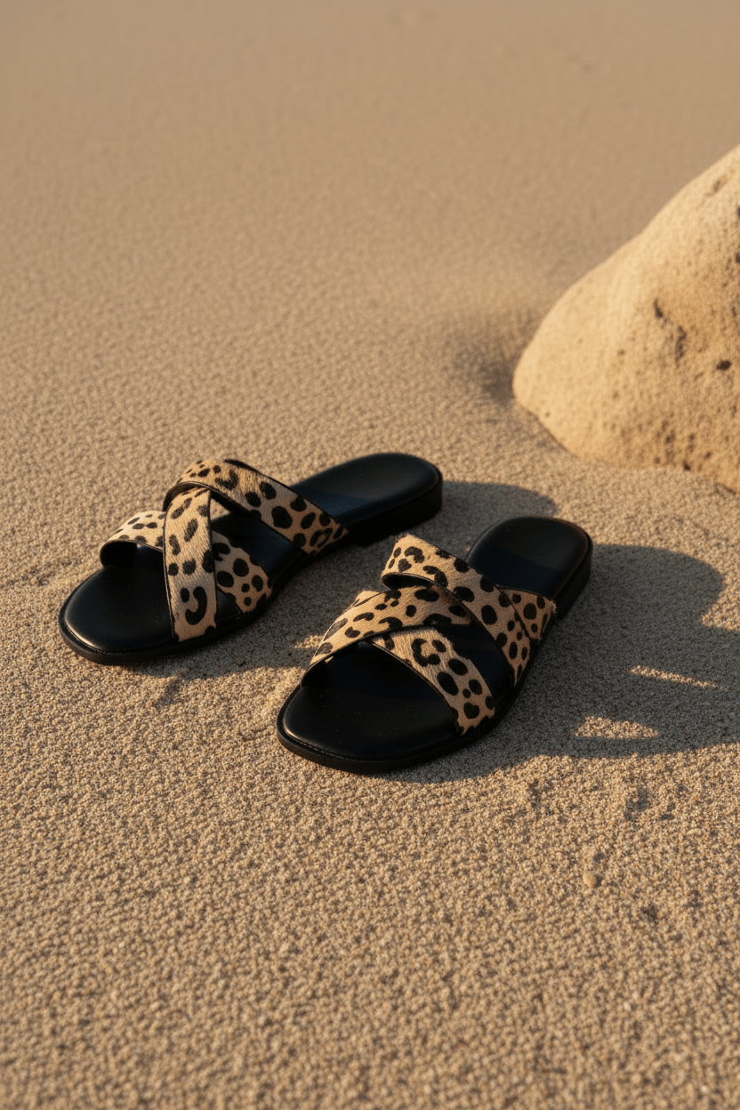 Sandalias Negro Gamuza Animal Print 14415 Slip On Casual | Zoé Brand Costa Rica