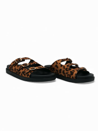 Sandalias Negro Gamuza Animal Print 14422 Triple Correa con Hebillas | Zoé Brand Costa Rica
