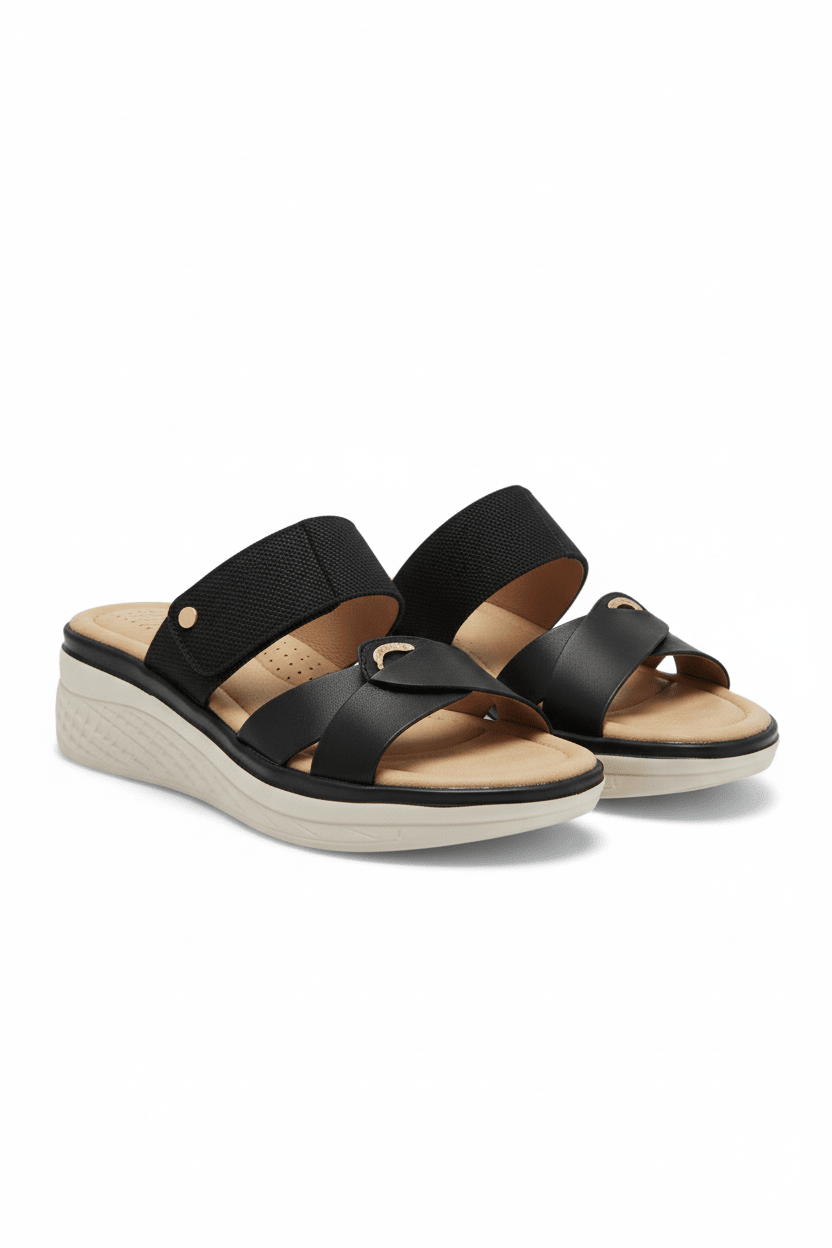 Sandalias Negro Cuña 14670 Doble Correa Slip On Casual de mujer Zoé Brand Costa Rica