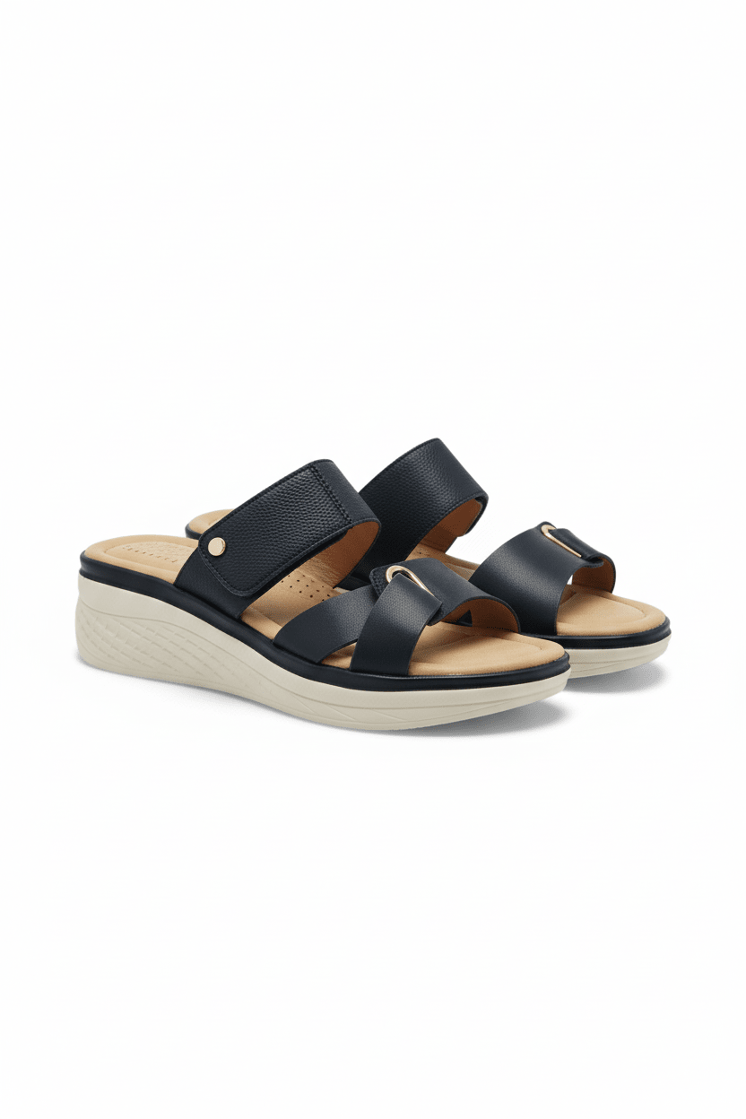 Sandalias Azul Marino Cuña 14672 Doble Correa Slip On Casual de mujer Zoé Brand Costa Rica