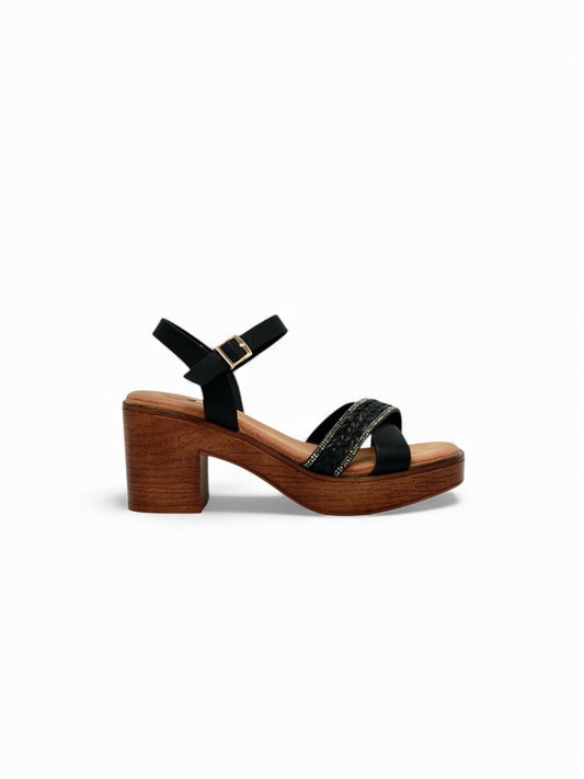 Sandalias Negro Plataforma 14688 Doble Correa Brillos Hebilla Casual de mujer Zoé Brand Costa Rica