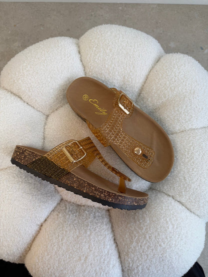 Sandalias Tan Animal Print 14791 Hebilla de mujer Zoé Brand Costa Rica