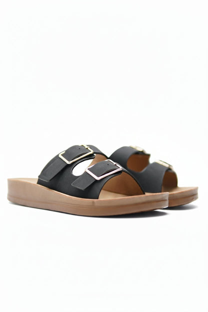 Sandalias Negro Plataforma Flat 14799 Doble Correa Hebillas Casual de mujer Zoé Brand Costa Rica