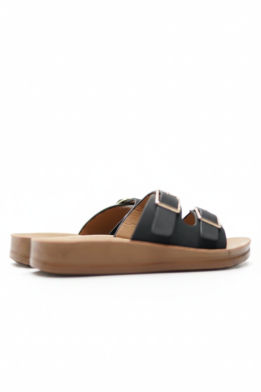 Sandalias Negro Plataforma Flat 14799 Doble Correa Hebillas Casual de mujer Zoé Brand Costa Rica