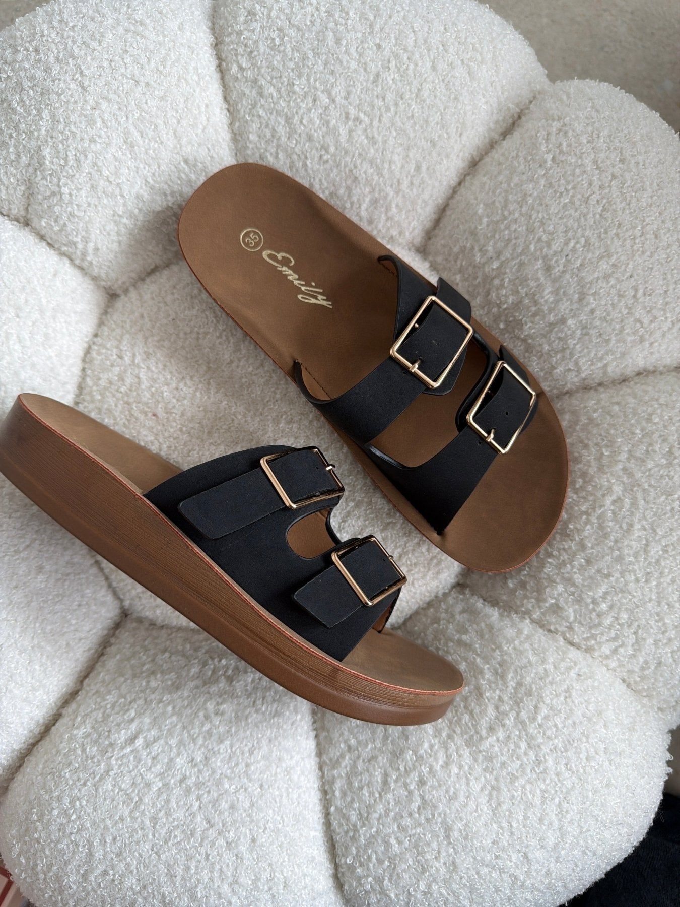 Sandalias Negro Plataforma Flat 14799 Doble Correa Hebillas Casual de mujer Zoé Brand Costa Rica