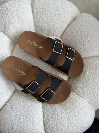 Sandalias Negro Plataforma Flat 14799 Doble Correa Hebillas Casual de mujer Zoé Brand Costa Rica