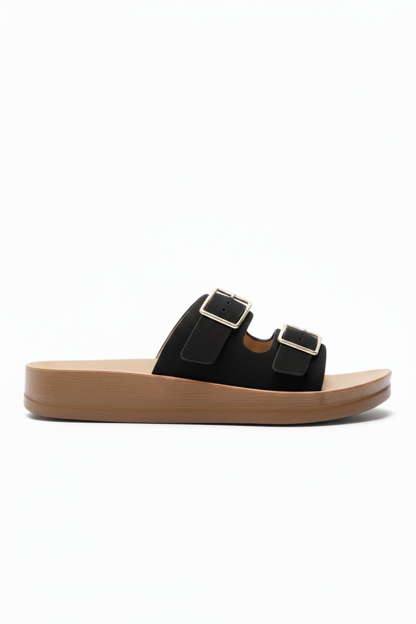 Sandalias Negro Plataforma Flat 14799 Doble Correa Hebillas Casual de mujer Zoé Brand Costa Rica