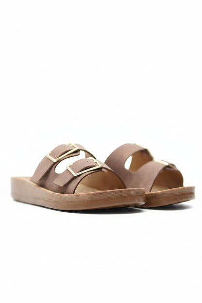 Sandalias Café Plataforma Flat 14800 Doble Correa Hebillas Casual de mujer Zoé Brand Costa Rica
