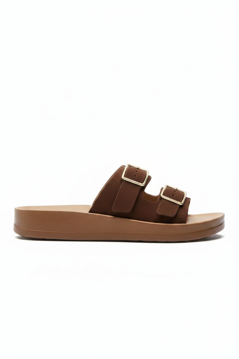 Sandalias Café Plataforma Flat 14800 Doble Correa Hebillas Casual de mujer Zoé Brand Costa Rica
