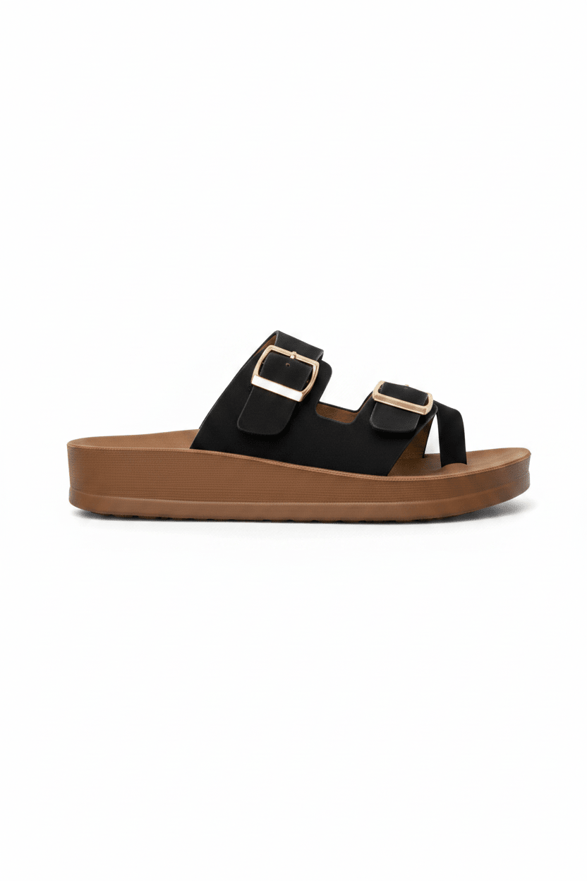 Sandalias Negro Plataforma Flat 14802 Doble Correa Hebillas Casual de mujer Zoé Brand Costa Rica