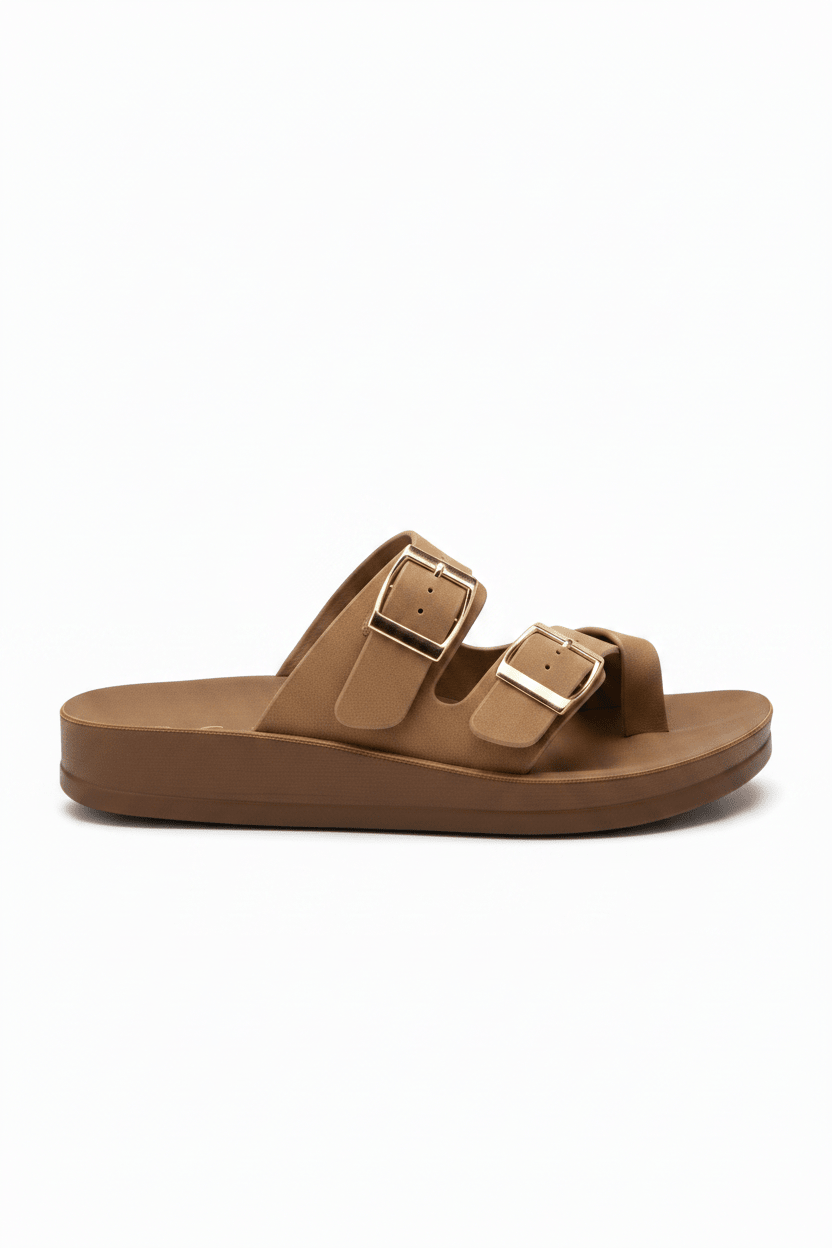 Sandalias Beige Plataforma Flat 14803 Doble Correa Hebillas Casual de mujer Zoé Brand Costa Rica