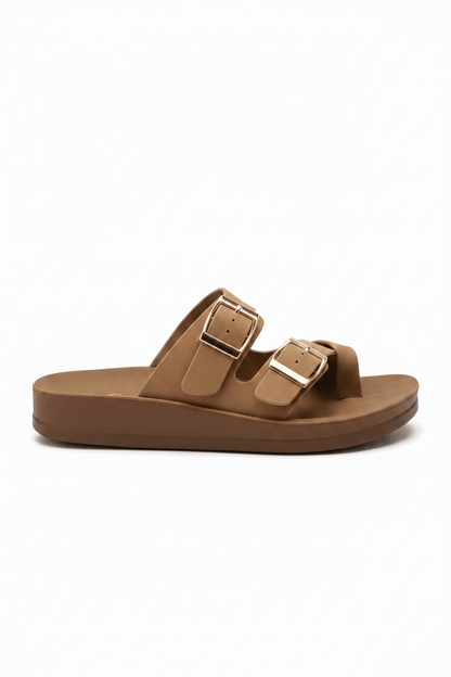 Sandalias Beige Plataforma Flat 14803 Doble Correa Hebillas Casual de mujer Zoé Brand Costa Rica