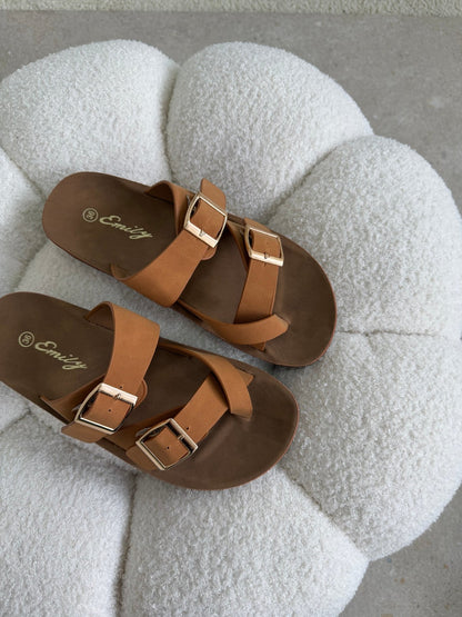 Sandalias Tan Plataforma Flat 14804 Doble Correa Hebillas Casual de mujer Zoé Brand Costa Rica