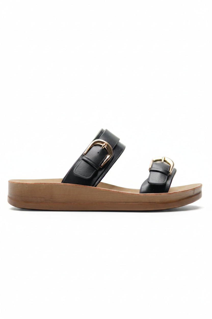Sandalias Negro Plataforma Flat 14805 Doble Correa Hebillas Casual de mujer Zoé Brand Costa Rica