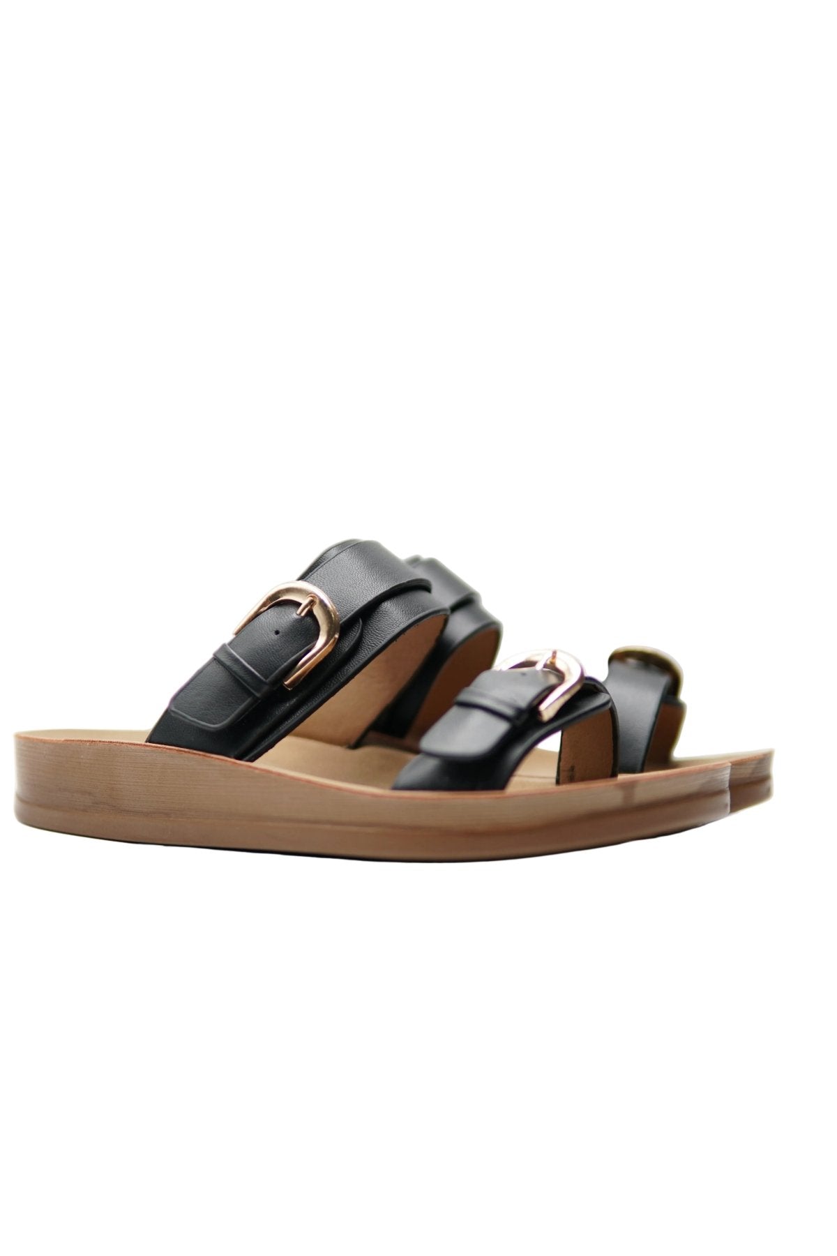 Sandalias Negro Plataforma Flat 14805 Doble Correa Hebillas Casual de mujer Zoé Brand Costa Rica