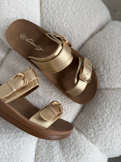 Sandalias Dorado Plataforma Flat 14806 Doble Correa Hebillas Casual de mujer Zoé Brand Costa Rica