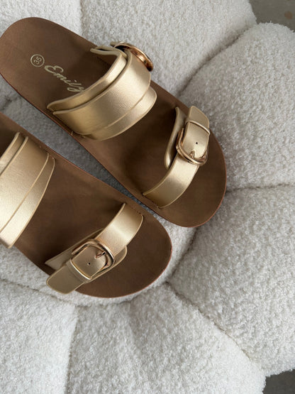 Sandalias Dorado Plataforma Flat 14806 Doble Correa Hebillas Casual de mujer Zoé Brand Costa Rica