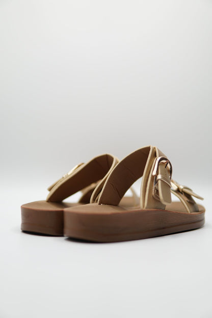 Sandalias Dorado Plataforma Flat 14806 Doble Correa Hebillas Casual de mujer Zoé Brand Costa Rica