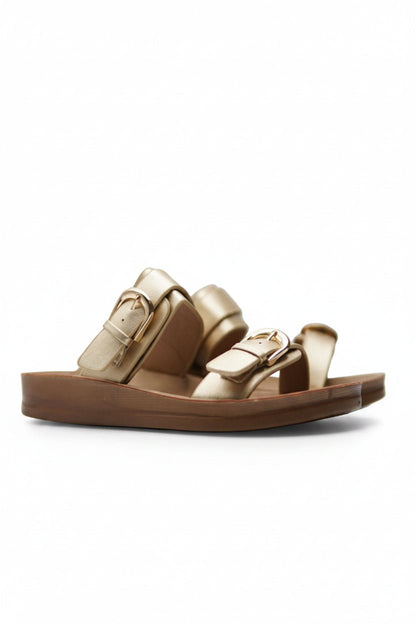 Sandalias Dorado Plataforma Flat 14806 Doble Correa Hebillas Casual de mujer Zoé Brand Costa Rica