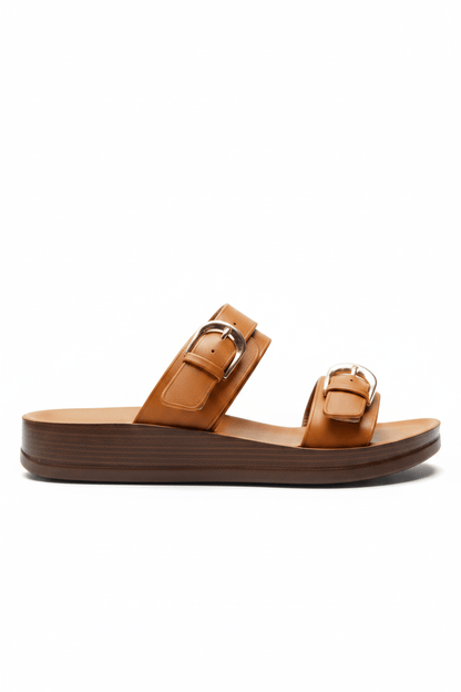 Sandalias Tan Plataforma Flat 14807 Doble Correa Hebillas Casual de mujer Zoé Brand Costa Rica