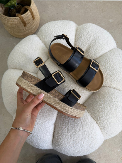 Sandalias Negro Yute Plataforma 14808 Doble Correa Hebillas Casual de mujer Zoé Brand Costa Rica