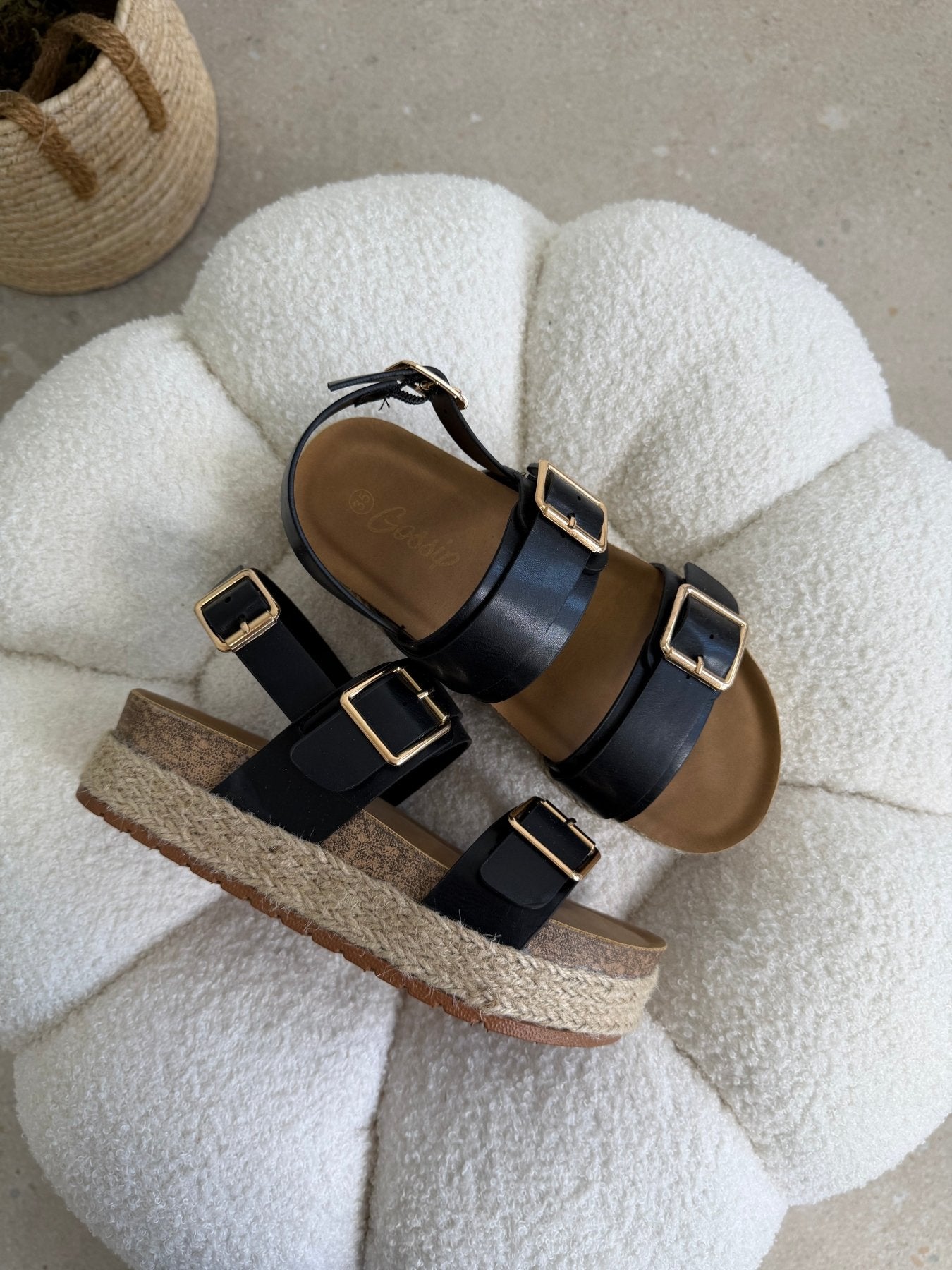 Sandalias Negro Yute Plataforma 14808 Doble Correa Hebillas Casual de mujer Zoé Brand Costa Rica