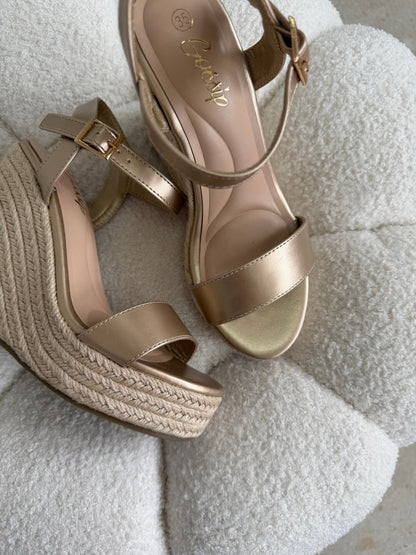 Tacones Dorado Yute Cuña 14812 Hebilla de mujer Zoé Brand Costa Rica