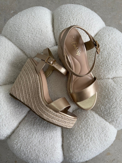 Tacones Dorado Yute Cuña 14812 Hebilla de mujer Zoé Brand Costa Rica